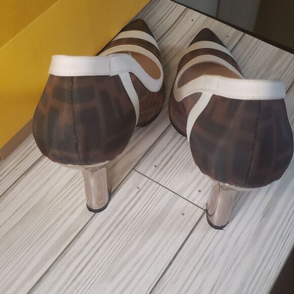FENDI Colibri FF Monogram Mesh And Leather Heels - Picture 8 of 12
